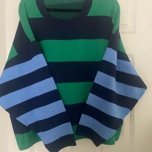 Old Navy Green and Blue Striped Crewneck Sweater